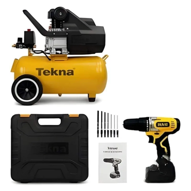 Compressor De Ar 2,5hp 22l 220v Com Parafusadeira 12v Bivolt Com Kit 13 Peças Tekna Evald