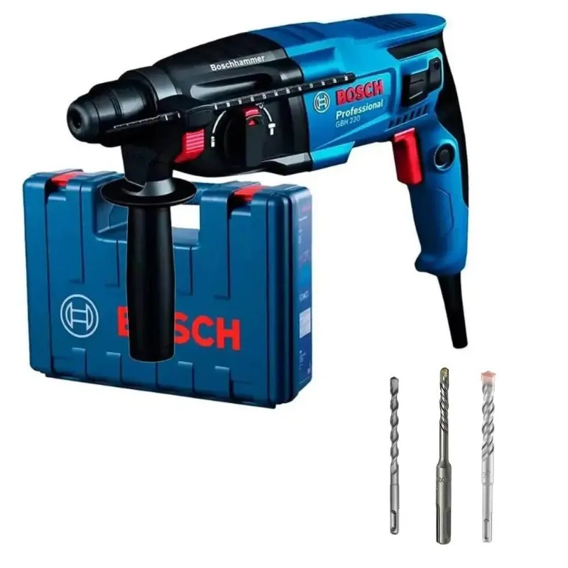 Martelete Perfurador Rompedor SDS 220V Plus 720W GBH 220 Bosch Com Kit 3 Brocas