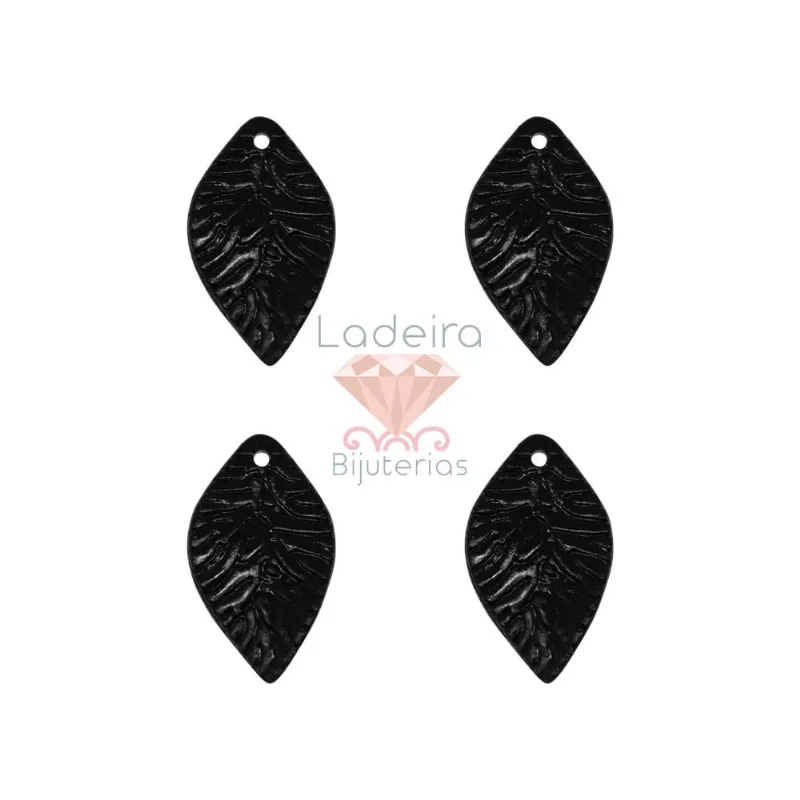 Pingente Folha 16X26mm Em Acrilico Com 500Gr 072 - Preto