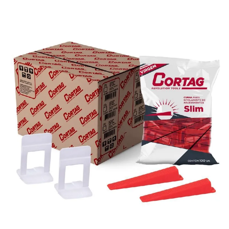 1000 Espaçadores Nivelador Slim 1mm + 100 Cunhas Slim Cortag