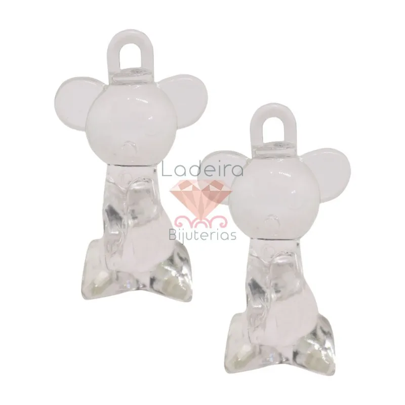 Ursinho Sentado Pingente De Acrilico 65X20mm Cristal Transparente