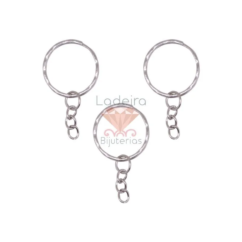 Argola Chaveiro Ondulada Com Corrente 25Mm Com 1000 Peças 074 - Niquel
