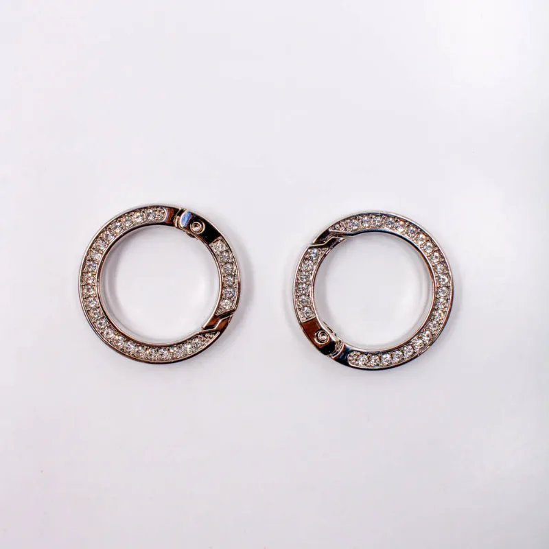 Argola Mosquetão Articulada Com Strass 35Mm Em Zamac Com 2 Peças 074 - Niquel