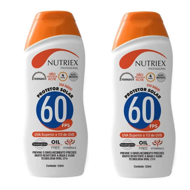 Protetor Solar fps 60 120ML Bisnaga com 2 Unidades nutriex