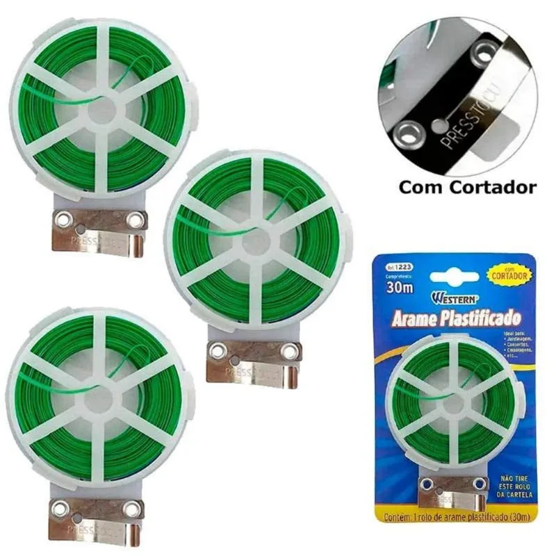 Kit 3 Arames Plastificados 30 Metros Com Cortador 1223 Western