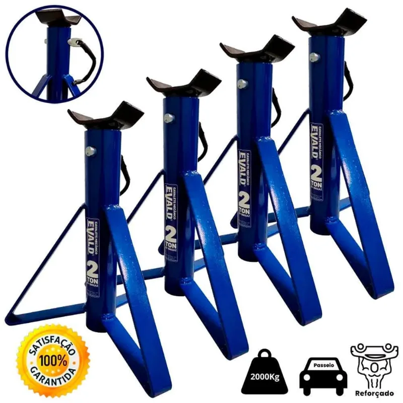 Cavalete Mecânico Automotivo 2 TON Kit 4 Peças EVALD Azul