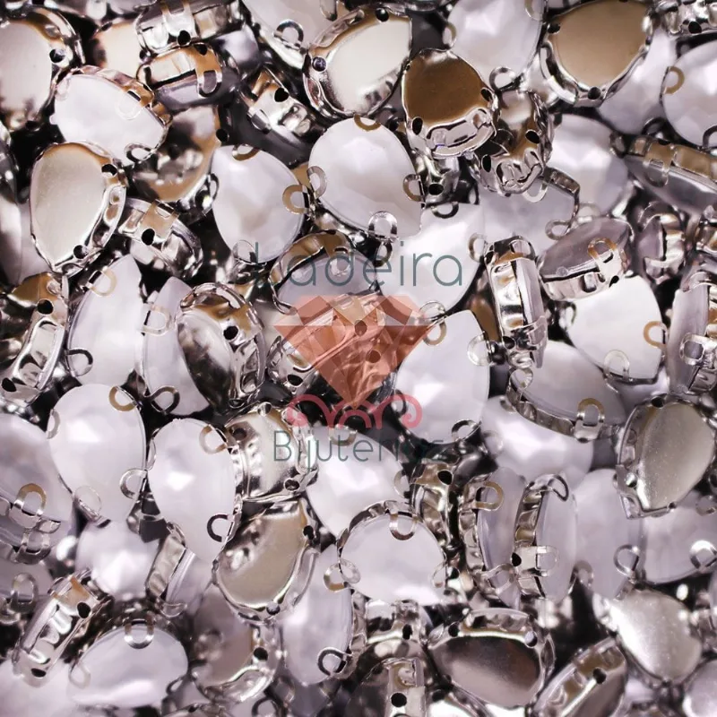 Chaton Emgrampado Gota 10X14mm Em Acrilico Com 500 Peças 0446 - Niquel +Fosco