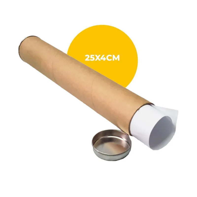 Tubo De Papelão Postal 25X4Cm Tubete Canudo Com Tampa 1 Un