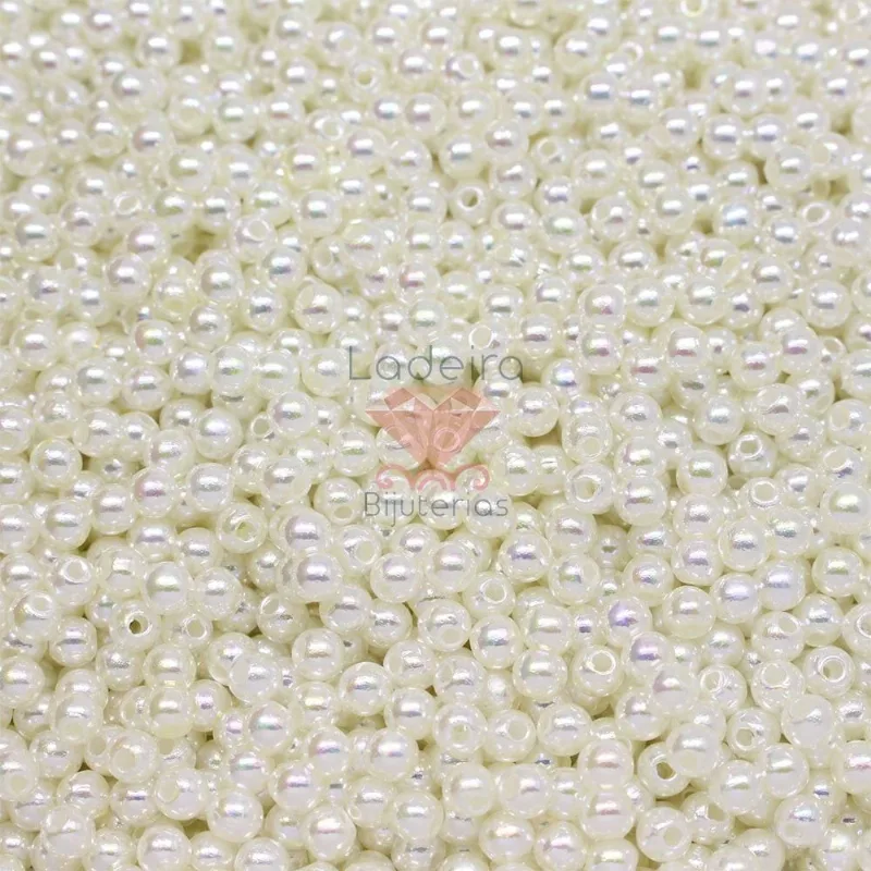 Perola Inteira Com Furo Ab Irisada Em Abs 4Mm 250G 609A - Branco Ab
