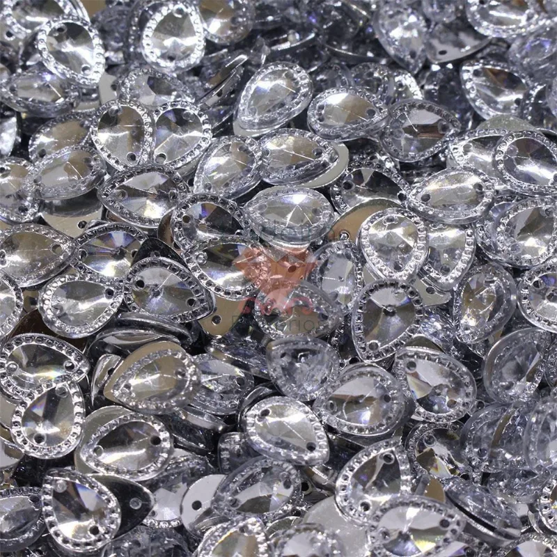 Chaton Para Costura Gota Com Borda 8X10mm Em Acrilico Com 250Gr Cristal Transparente