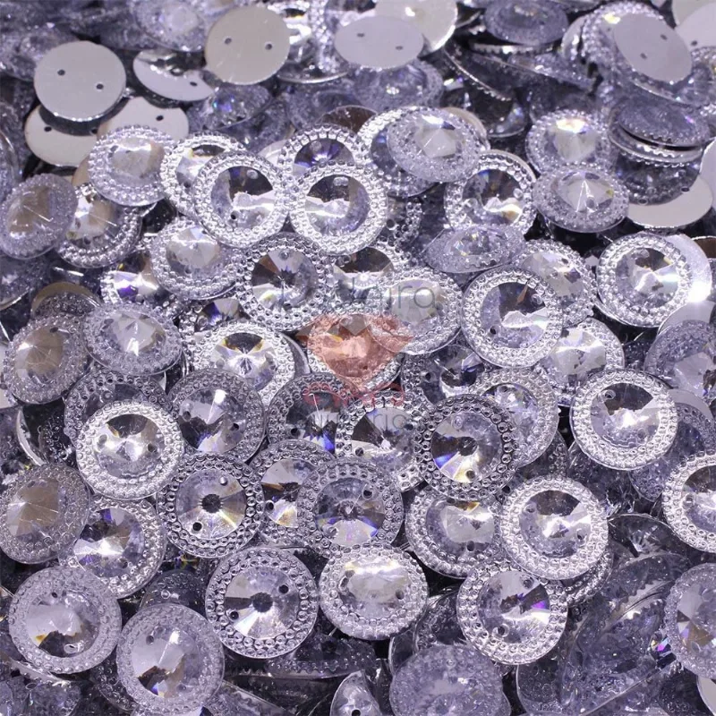 Chaton Para Costura Redondo Com Borda 14Mm Em Acrilico Com 250Gr Cristal Transparente