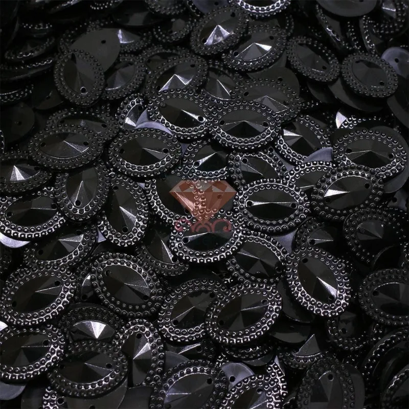 Chaton Para Costura Oval Com Borda 10X14mm Em Acrilico Com 250Gr 018 - Preto Fosco