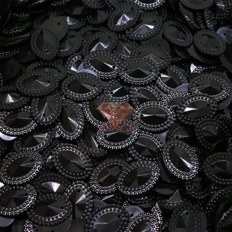 Chaton Para Costura Oval Com Borda 13X18mm Em Acrilico Com 250Gr 018 - Preto Fosco