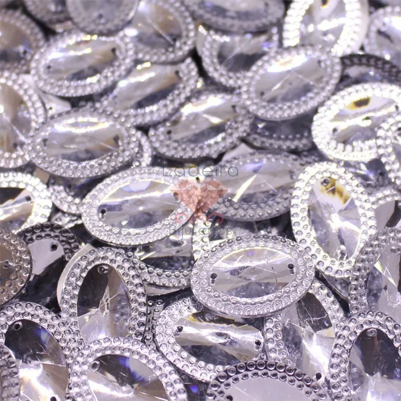 Chaton Costura Oval Spike Borda Em Acrilico 18X25mm 250G Cristal Transparente