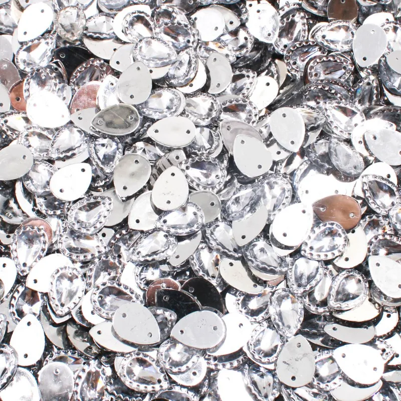 Chaton Para Costura Gota Com Borda 10X14mm Em Acrilico Com 250Gr Cristal Transparente