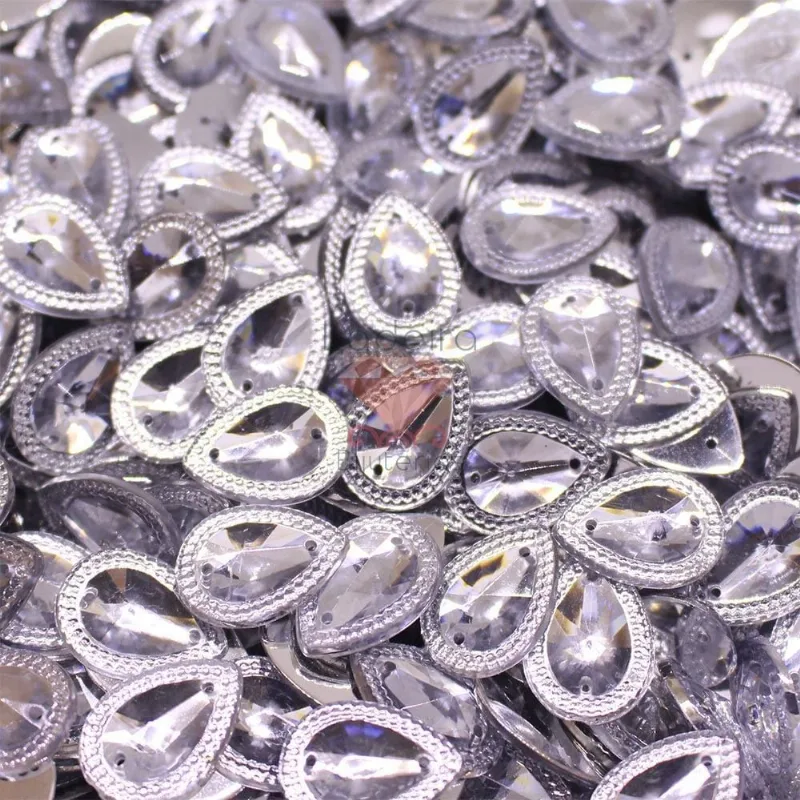 CHATON PARA COSTURA GOTA COM BORDA 13X18MM EM ACRILICO COM 250GR Cristal Transparente