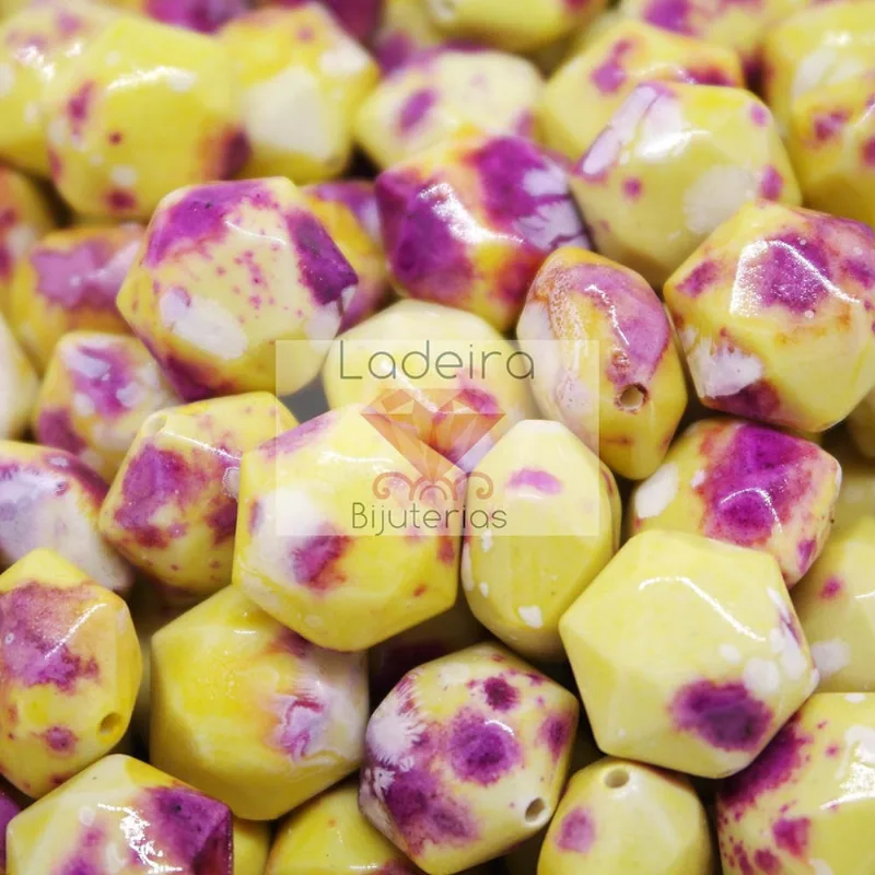 Hexagonal De Resina 14Mm 668 - Amarelo E Roxo Mesclado