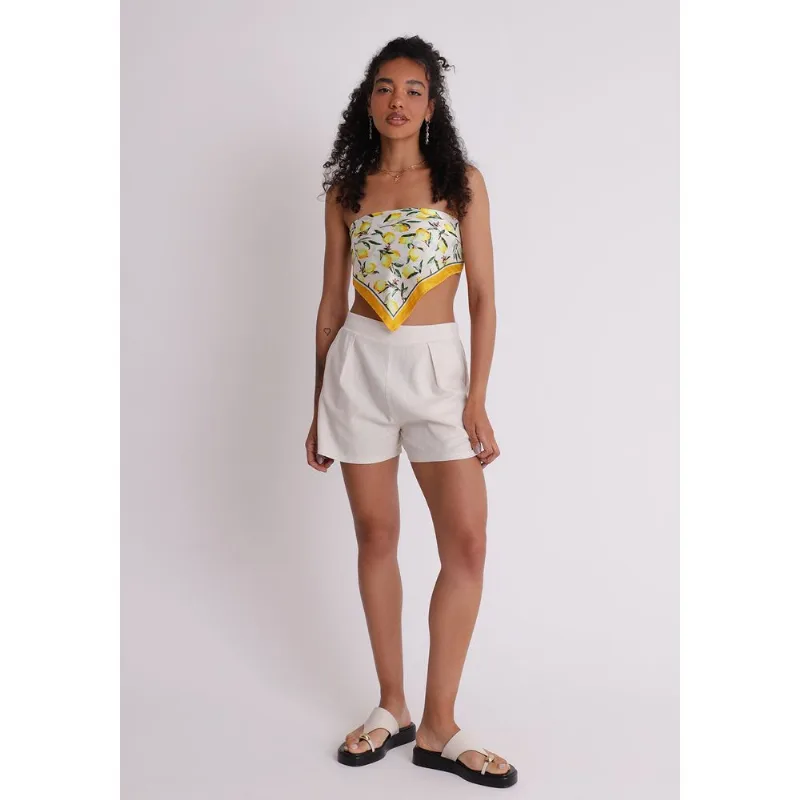 Short tecido plano feminino linha com fenda bege Natural G