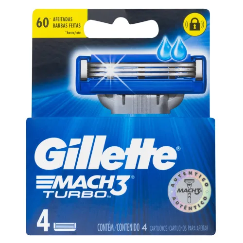 Carga De Aparelho Para Barbear Gillette Mach3 Turbo 4 Unidades - GILLETTE MACH3