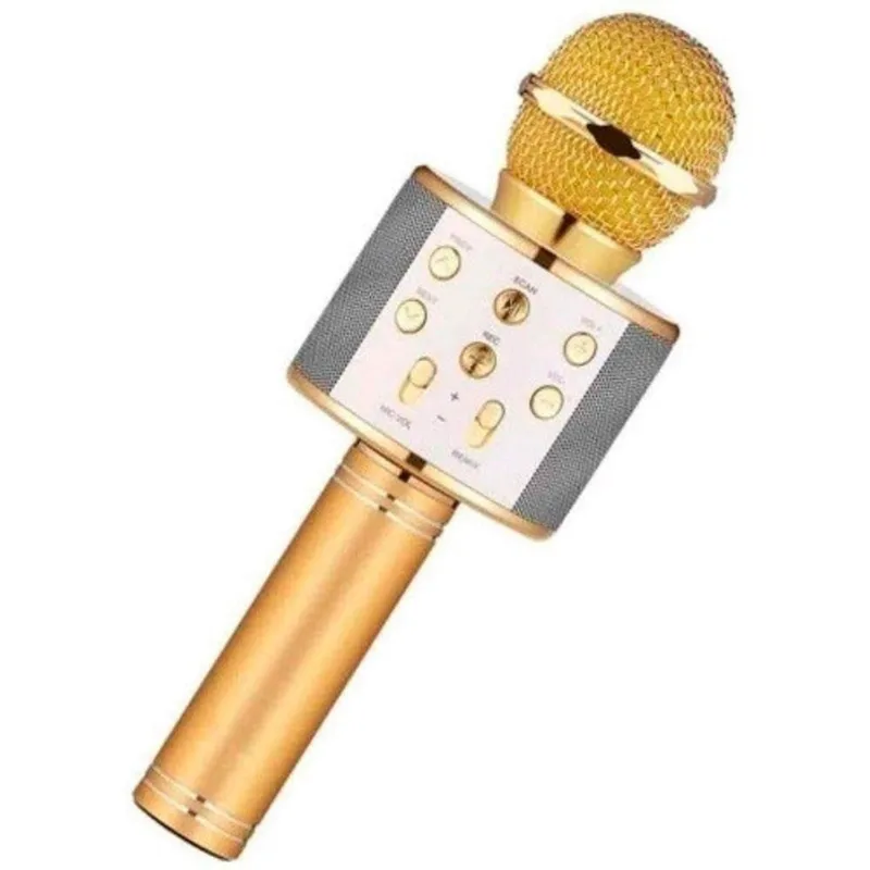 Microfone Infantil de Karaokê sem Fio Bluetooth WS-858 com Auto-Tune Dourado OEM - Oem