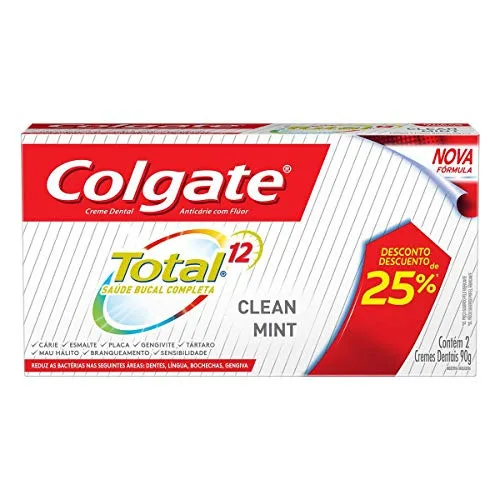 Pack Creme Dental Clear Mint Colgate Total 12 Caixa 2 Unidades 90g Cada Grátis 50 De Desconto No Segundo Creme Dental - COLGATE