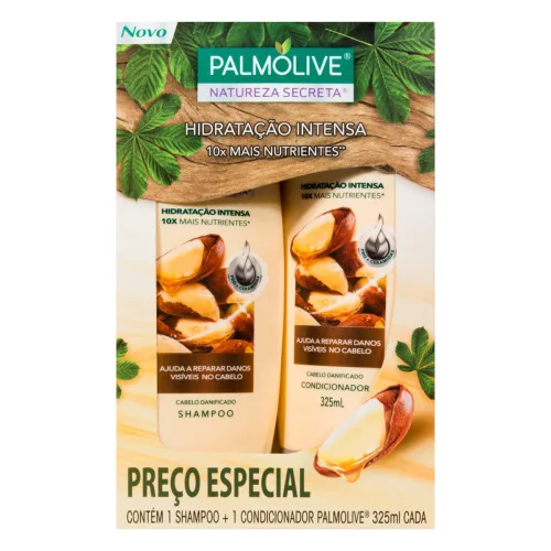 Kit Shampoo Condicionador Hidratação Intensa Castanha Palmolive Natureza Secreta 325ml Cada - PALMOLIVE