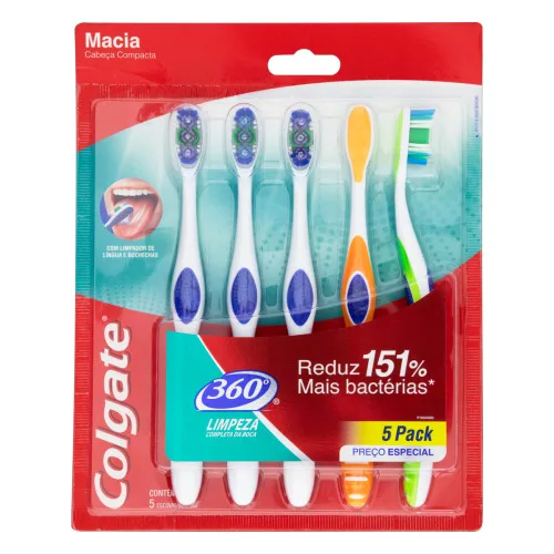 Escova Dental Macia Colgate 360° 5 Unidades - COLGATE