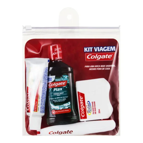 Kit Viagem Creme Dental 30g Enxaguante Bucal 60ml Fita Dental Encerada 25m Escova Dental Envelope Colgate - COLGATE