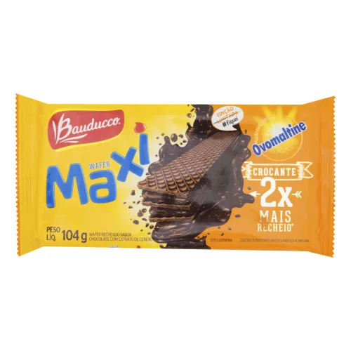 Biscoito Wafer Com Recheio De Chocolate E Extrato De Cereal Bauducco Maxi Pacote 104g - BAUDUCCO