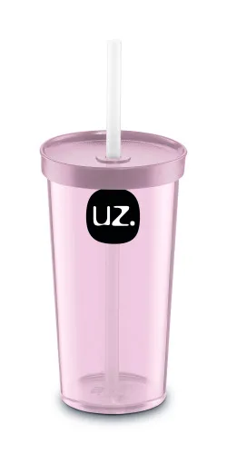 COPO COM CANUDO UZ 500ML ROSA PLAST - ROSA