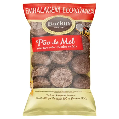 Pão De Mel Tradicional Cobertura De Chocolate Ao Leite Barion Pacote 300g - BARION