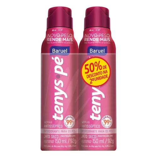 Pack Desodorante Jato Seco Para Pés Baruel Tenys Pé Woman 2 Unidades - TENYS PÉ