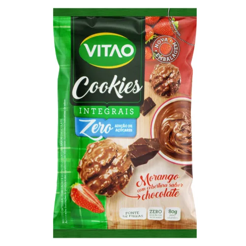 Biscoito Cookie Integral Morango Cobertura Chocolate Vitao Pacote 80g - VITAO