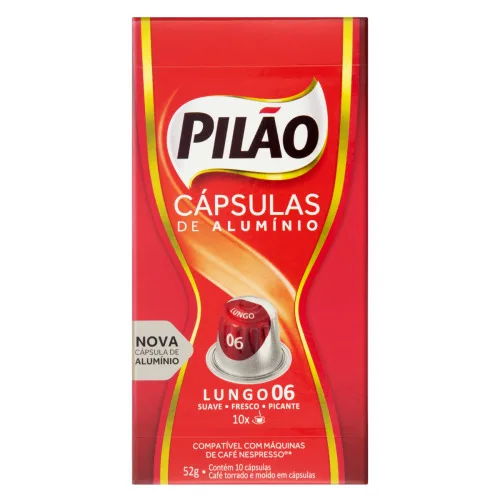 Café Em Cápsula Torrado E Moído Lungo 06 Pilão Caixa 52g 10 Unidades - PILAO