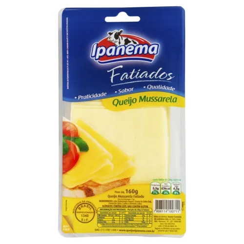 Queijo Mussarela Fatiado Ipanema Pacote 160g - IPANEMA - Frios E Laticínios