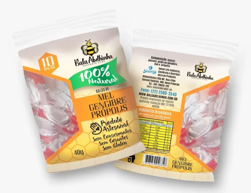 Bala Natural Gengibre E Mel 100% Naturais 40g - Não Informado