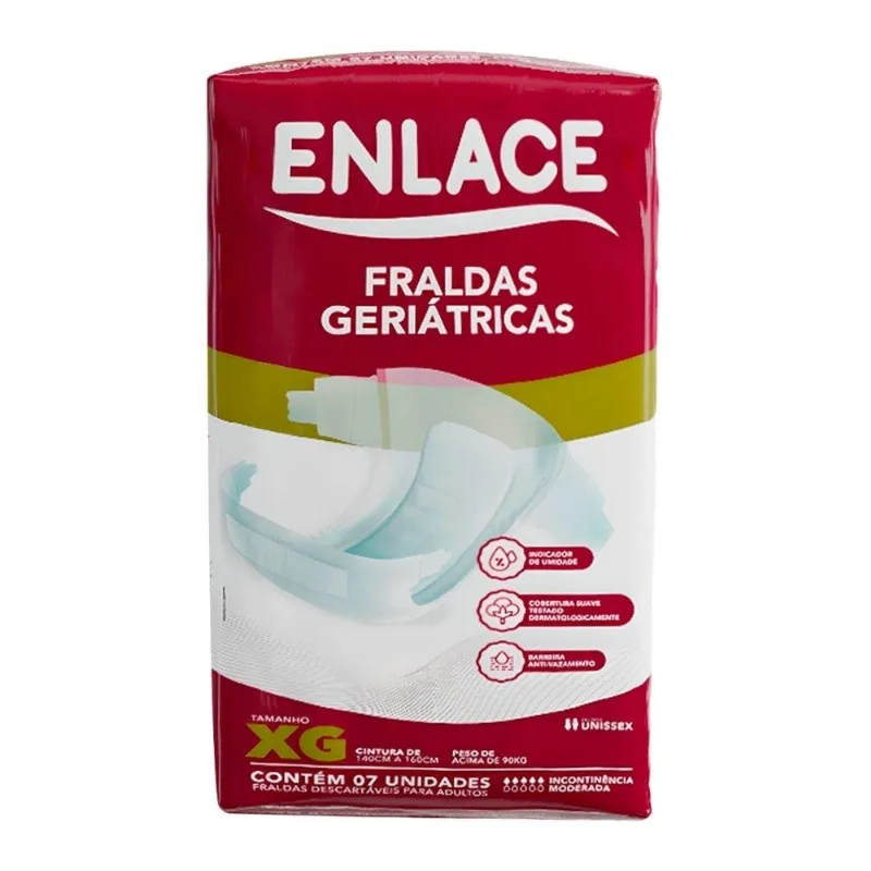 Fralda Descart??vel Enlace Adulto Tamanho XG - 8 Pacotes com 7 Fraldas - Total 56 Tiras
