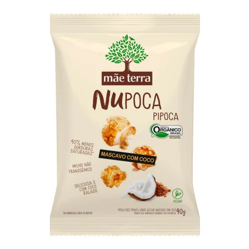 Pipoca Pronta Orgânica Mascavo Com Coco Mãe Terra Nupoca Pacote 40g - MAE TERRA