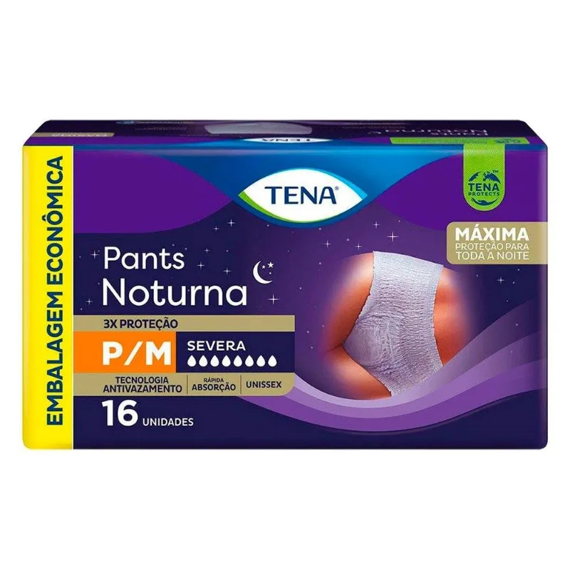 Roupa Íntima Tena Pants Noturna Tamanho P/M - 4 Pacotes com 16 Fraldas - Total 64 Tiras