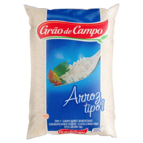 ARROZ POLIDO TIPO 1 GRÃO DE CAMPO PACOTE 5KG - GRÃO DE CAMPO