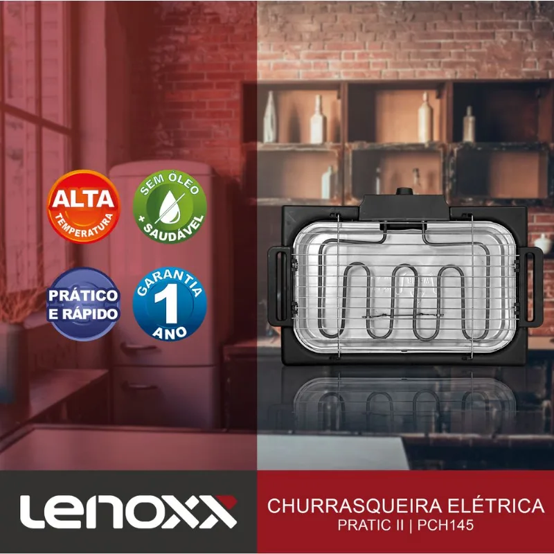 Churrasqueira Elétrica Lenoxx Pratic II PCH145 Portátil 220V
