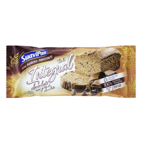 BOLO INTEGRAL CHOCOLATE COM GOTAS DE CHOCOLATE SUAVIPAN PACOTE 250G - SUAVIPAN