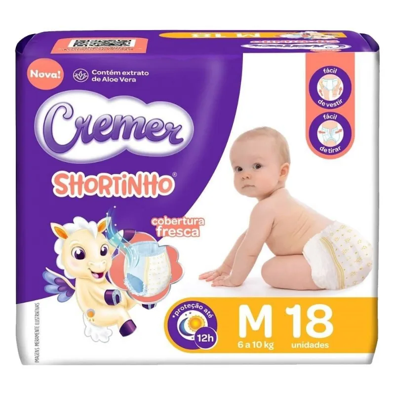 Fralda Descartável Cremer Shortinho Jumbinho Tamanho M - 8 Pacotes com 18 Tiras
