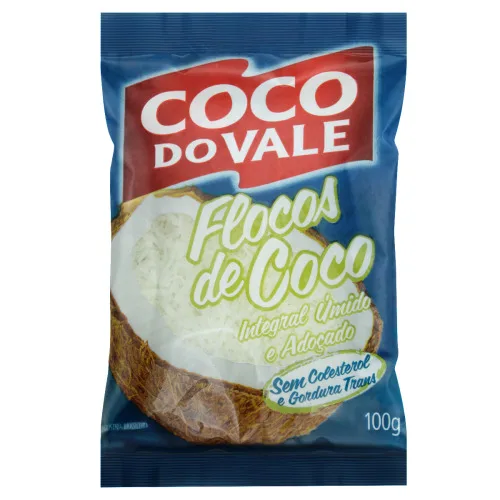 Coco Ralado Úmido Adoçado Em Flocos Integral Coco Do Vale Pacote 100g - COCO DO VALE