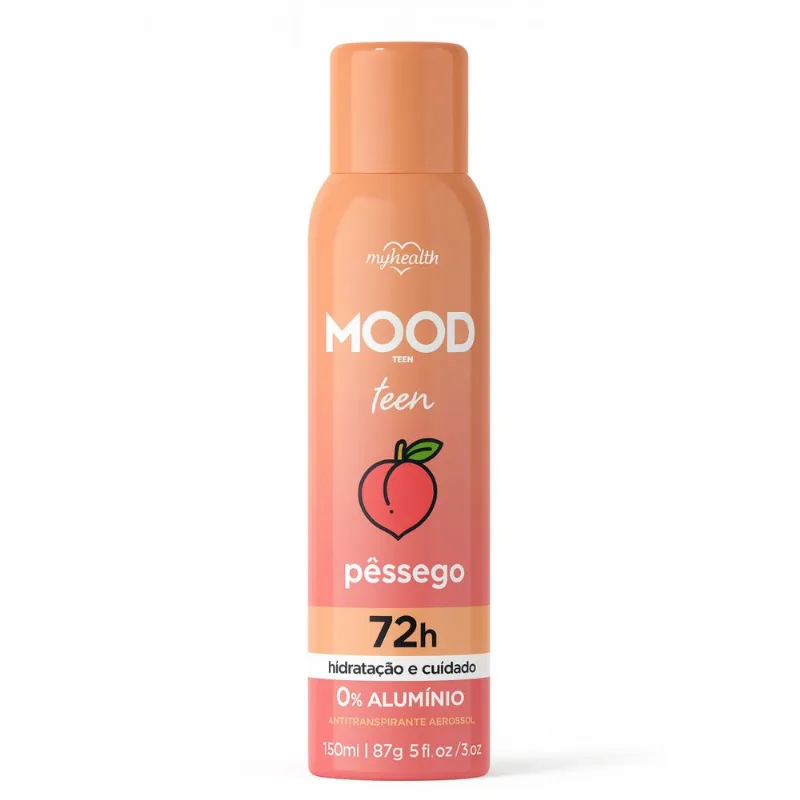 Desodorante Antitranspirante Mood Teen Pêssego 72h 150ml Sem Alumínio Aerosol - Mood