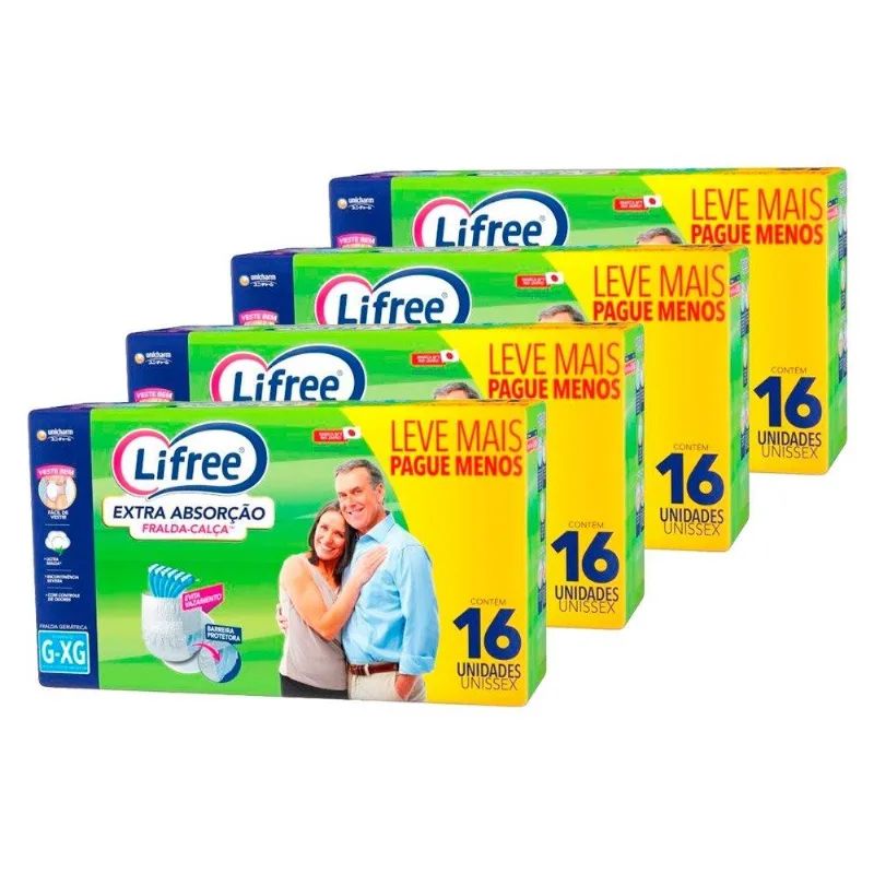 Roupa ??ntima Lifree Extra Absor????o Tamanho G/XG - 4 Pacotes com 16 Tiras