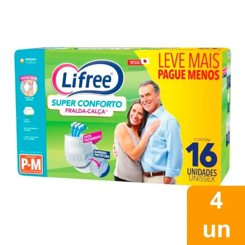 Roupa ?ntima Lifree Super Conforto Tamanho P/M - 4 Pacotes com 16 Tiras