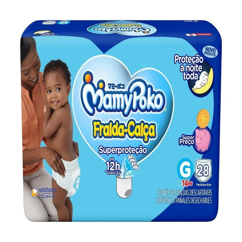 Fralda Descartável MamyPoko Calça Super Proteção Jumbo Tamanho G - 4 Pacotes om 28 Fraldas - Total 112 Tiras