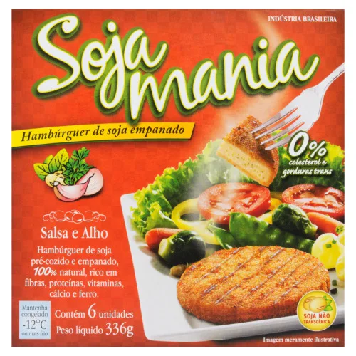 Hambúrguer De Soja Empanado Salsa E Alho Zero Gorduras Trans Soja Mania Caixa 336g 6 Unidades - SOJA MANIA