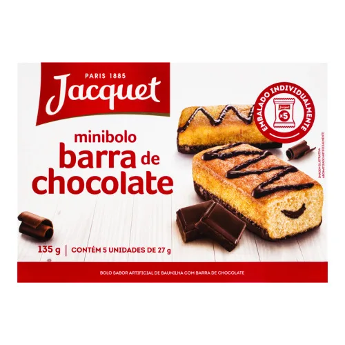Pack Minibolo Baunilha Com Barra De Chocolate Jacquet Caixa 135g 5 Unidades - MINIBOLO